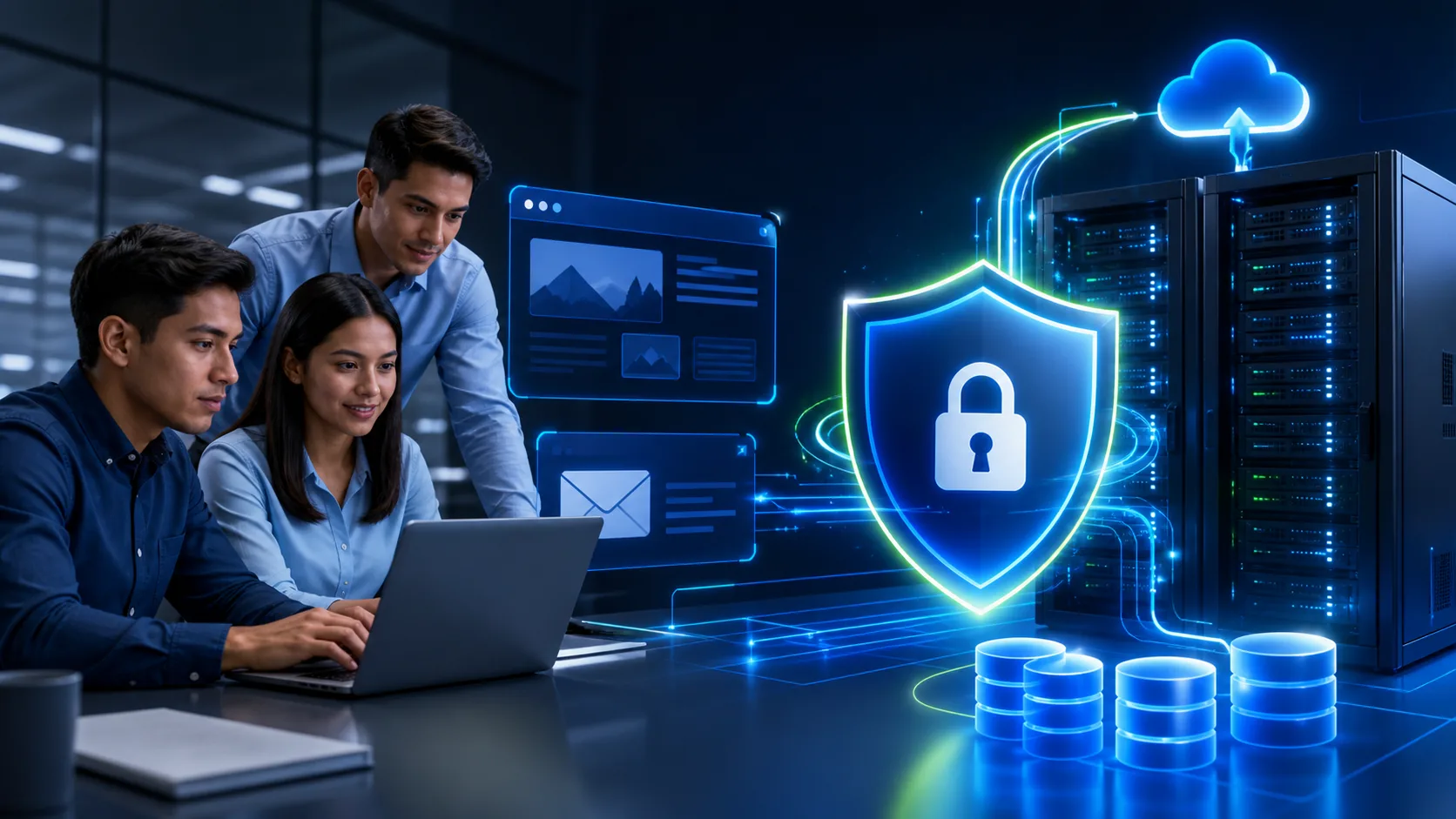 Equipo empresarial protegido con SSL y copias de seguridad en servidores