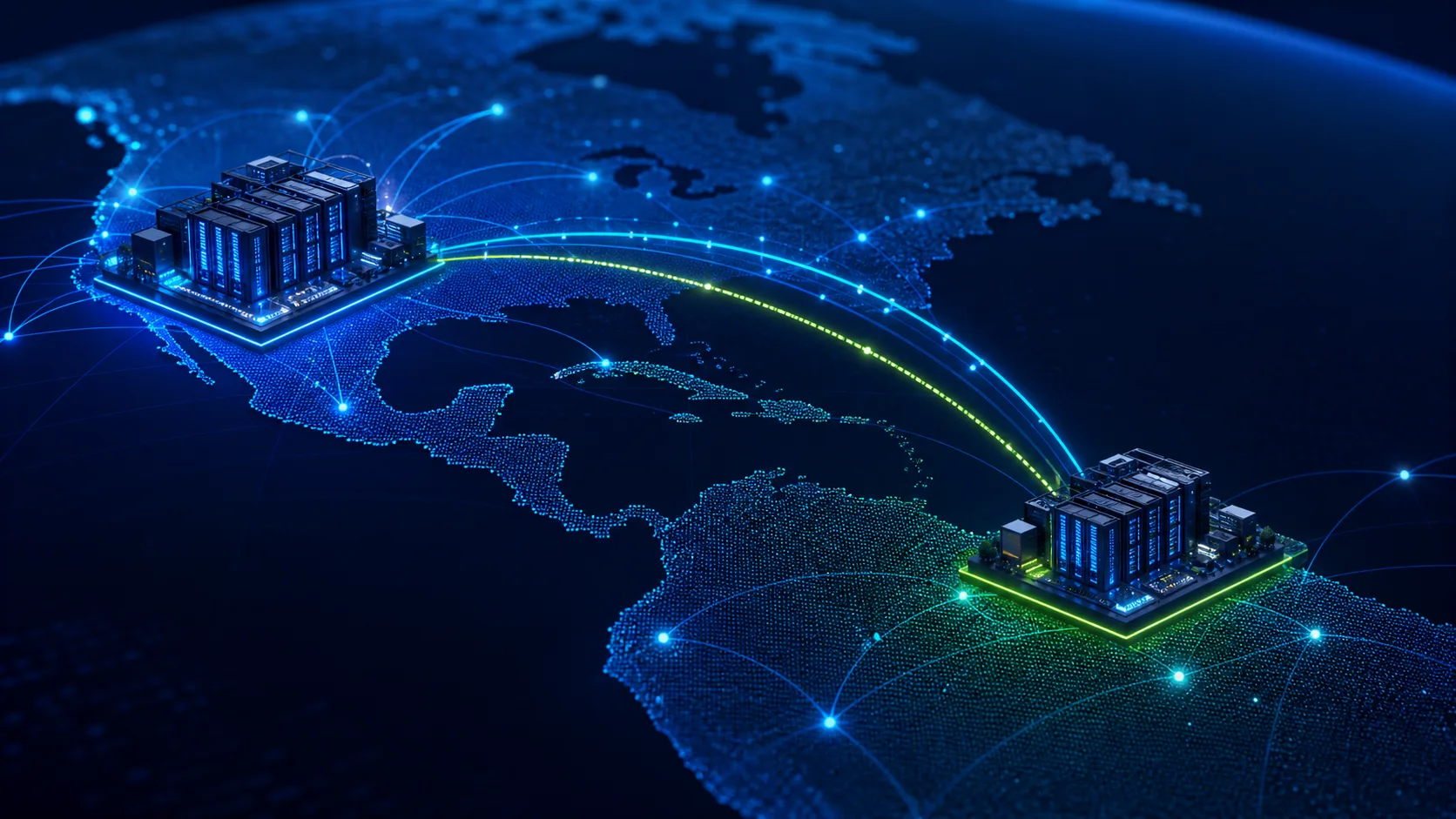 Centros de datos conectados entre Perú y Estados Unidos mediante rutas de red